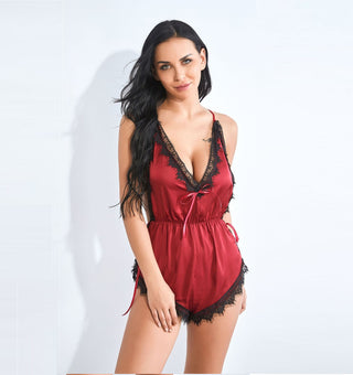 Red Suspender One-piece Lace Lingerie For Women